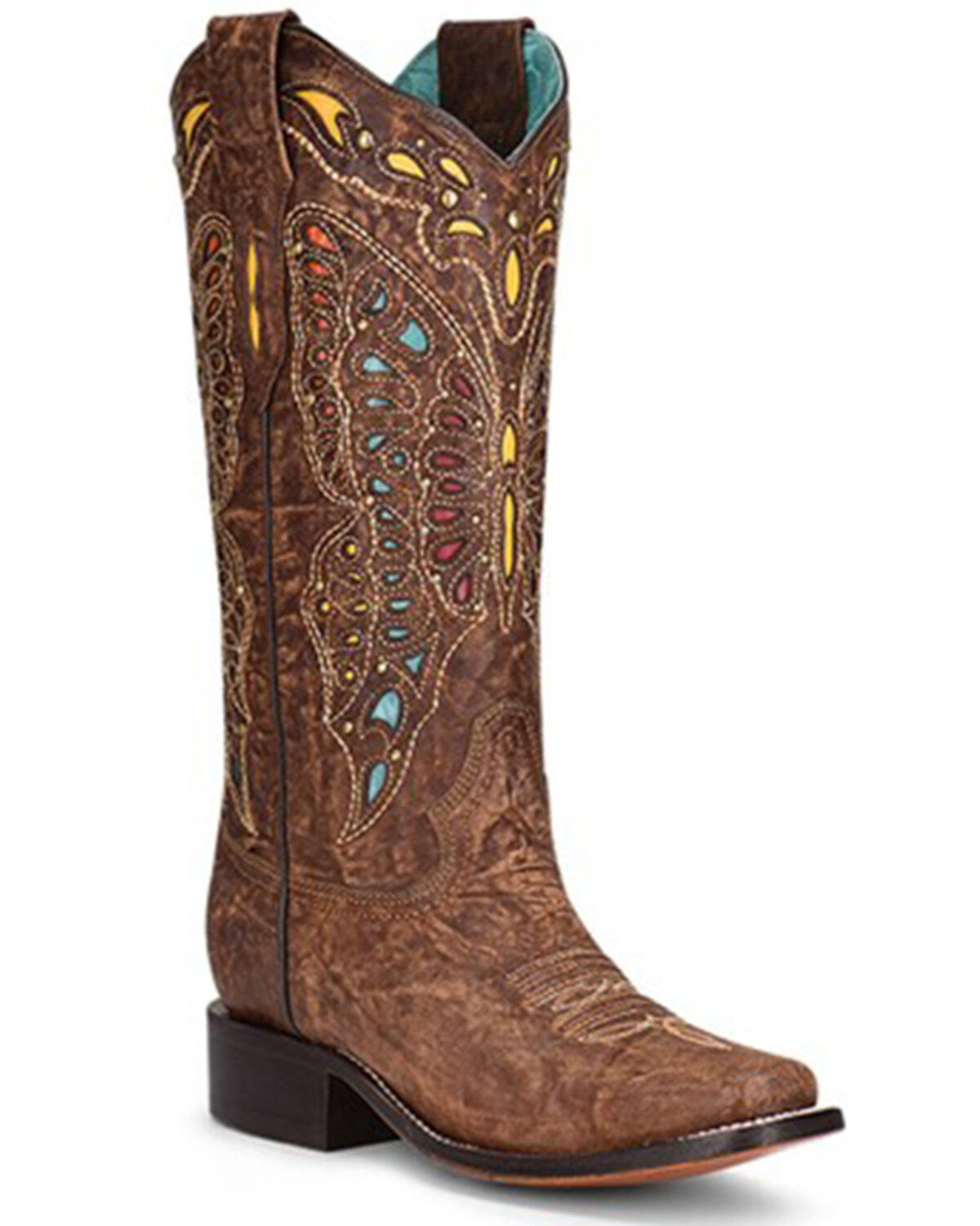 Women's Corral Butterfly Studded Inlay Western Boots - Square Toe