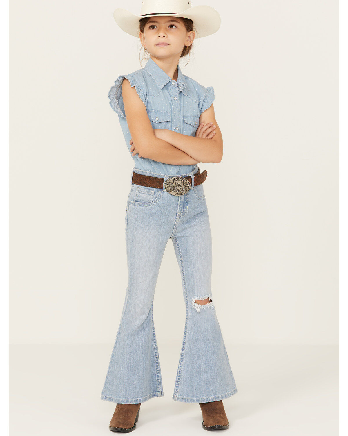 Girls' Shyanne Little Destructed Knee Flare Jeans