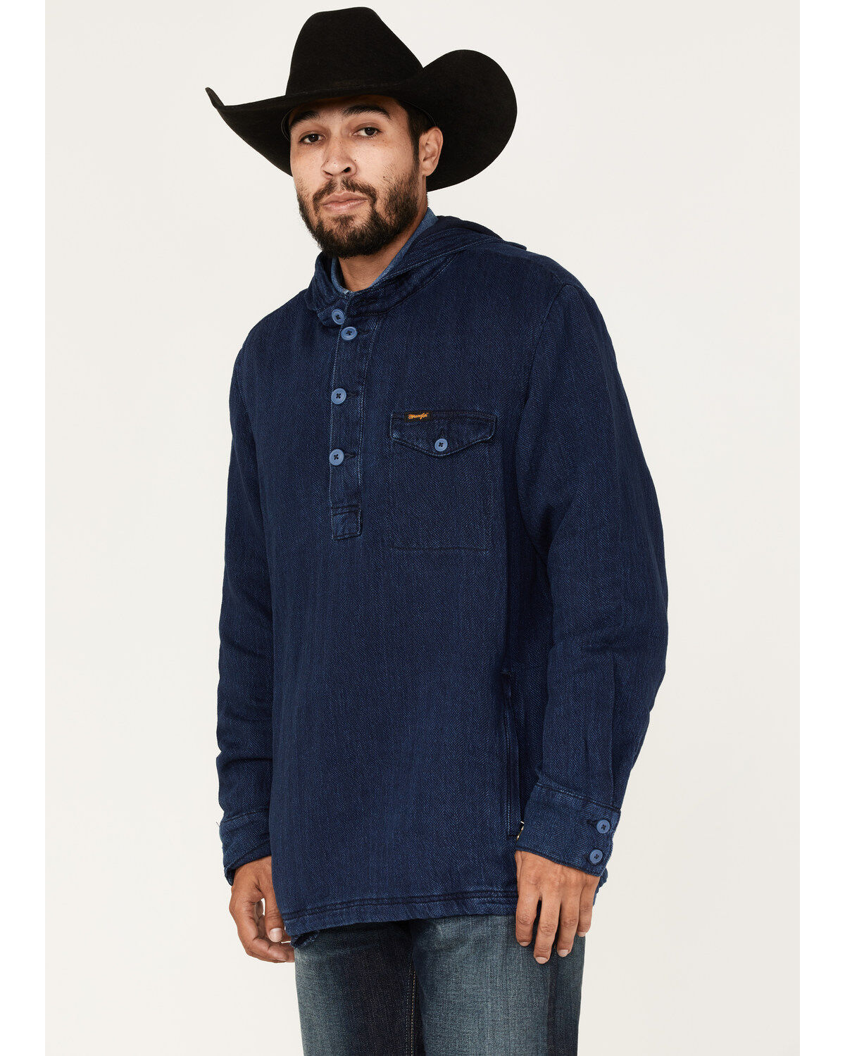 Men's Wrangler Solid Lightweight 1/4 Button Front Unlined Hooded Pullo
