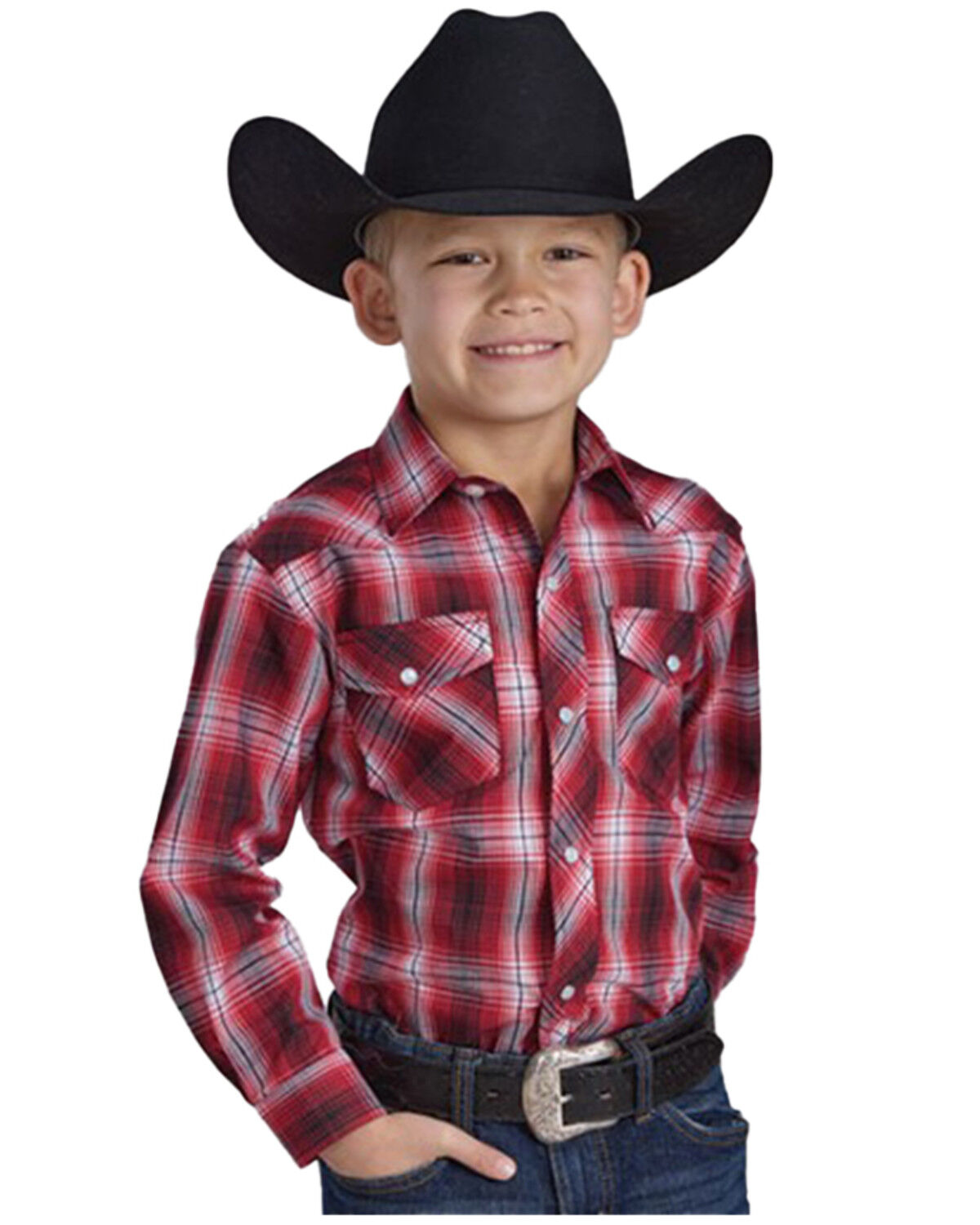 Boys' Roper Plaid Print Long Sleeve Pearl Snap Western Shirt