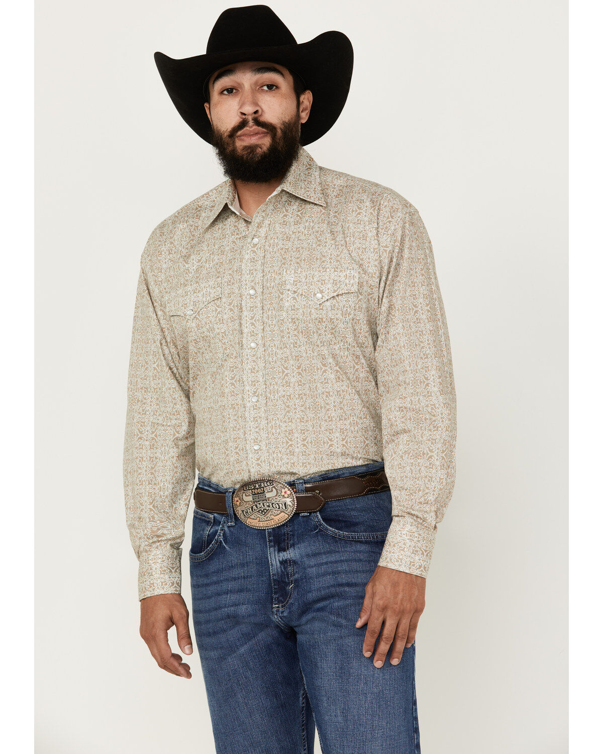 Men's Stetson Medallion Print Long Sleeve Pearl Snap Western Shirt