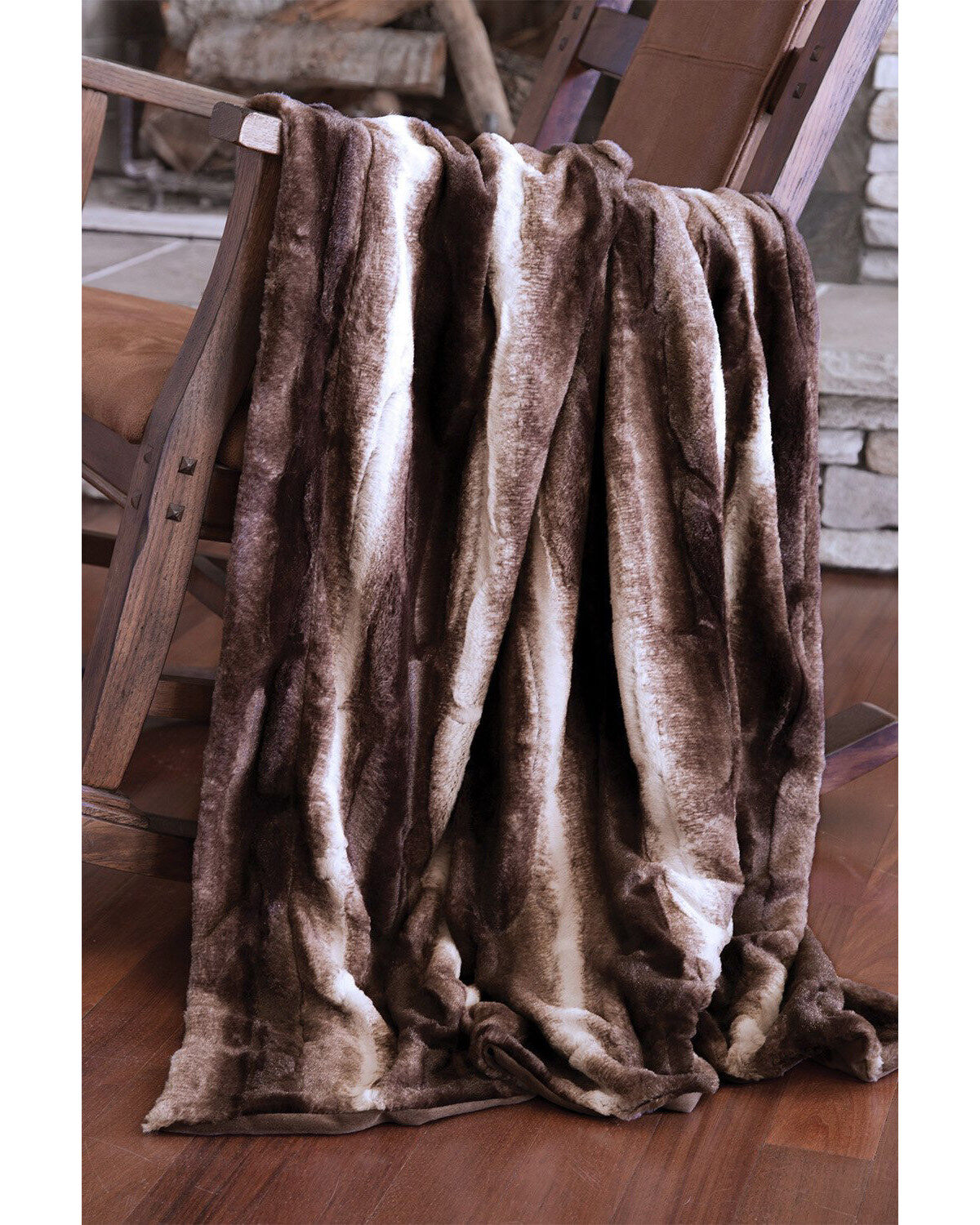 Carstens Home Brown Striped Chinchilla Plush Faux Fur Throw Blanket