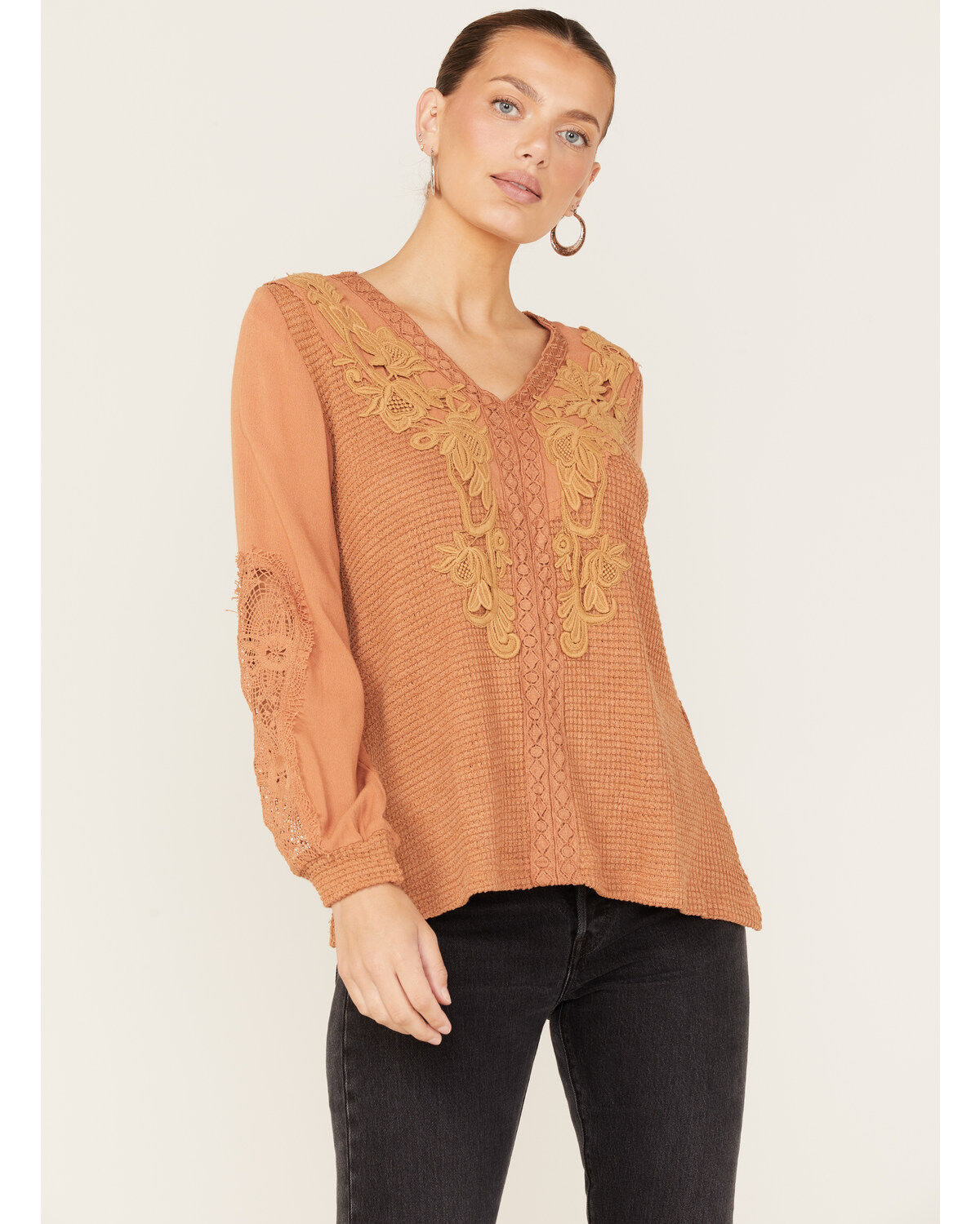 Women's Miss Me Floral Embroidered Knit Top