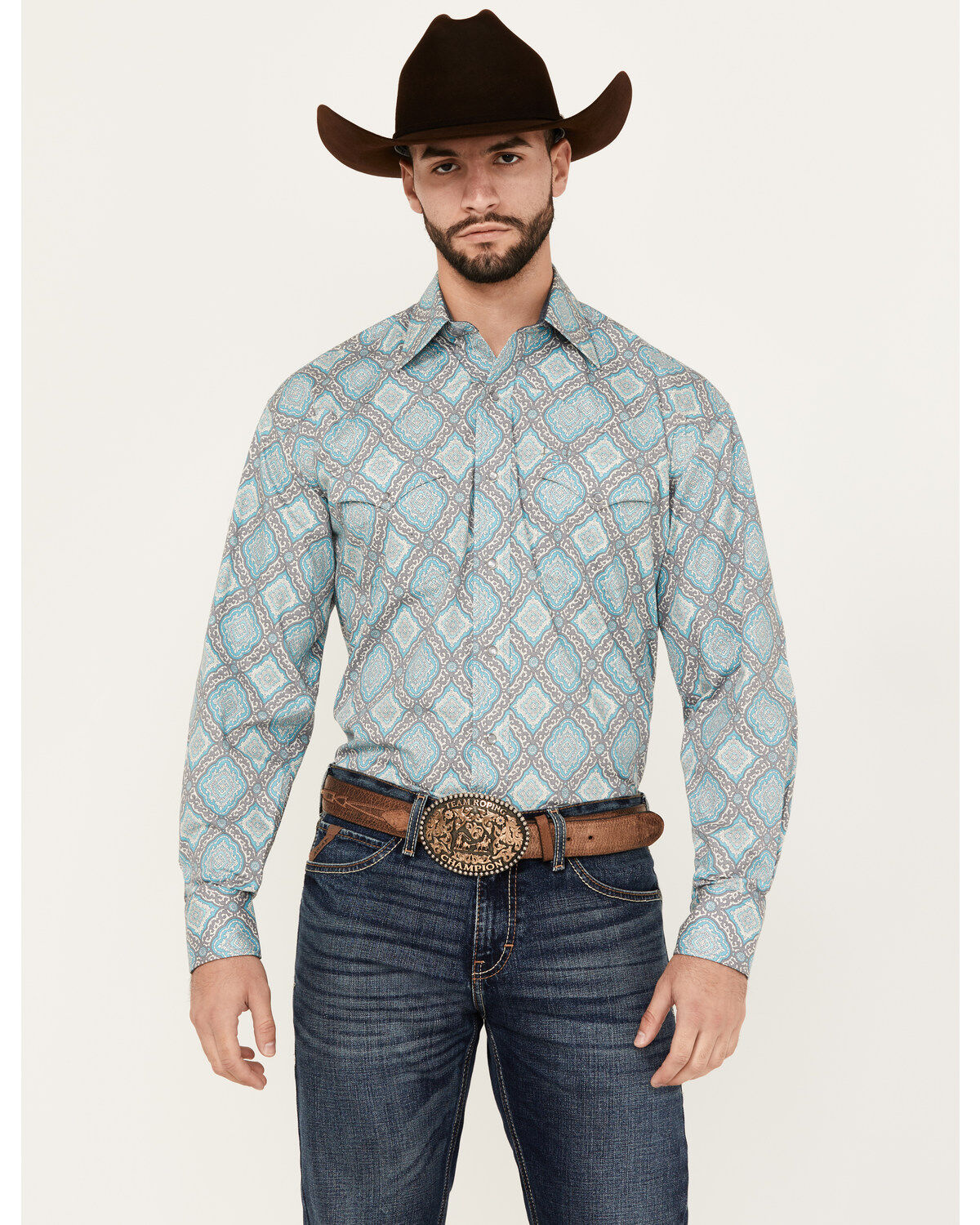 Men's Stetson Medallion Print Long Sleeve Snap Western Shirt
