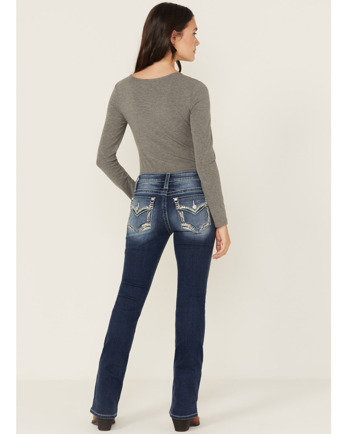 Women's Shyanne Embroidered Dark Wash Mid Rise Bootcut Stretch Denim J