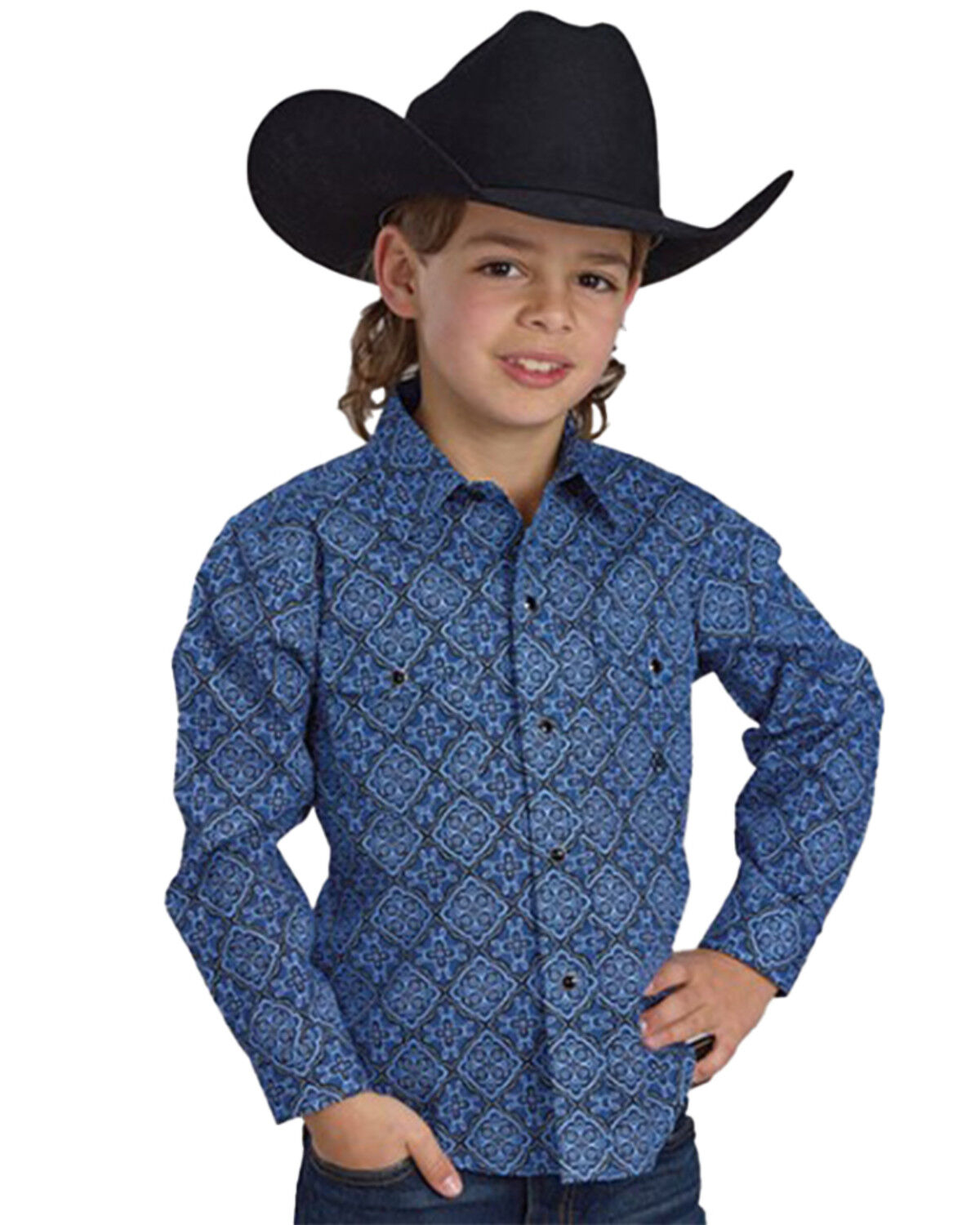 Boys' Roper Medallion Print Long Sleeve Snap Western Shirt