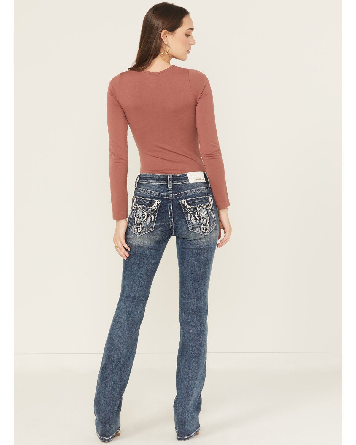 Women's Grace In LA Medium Wash Mid Rise Embroidered Bootcut Stretch D