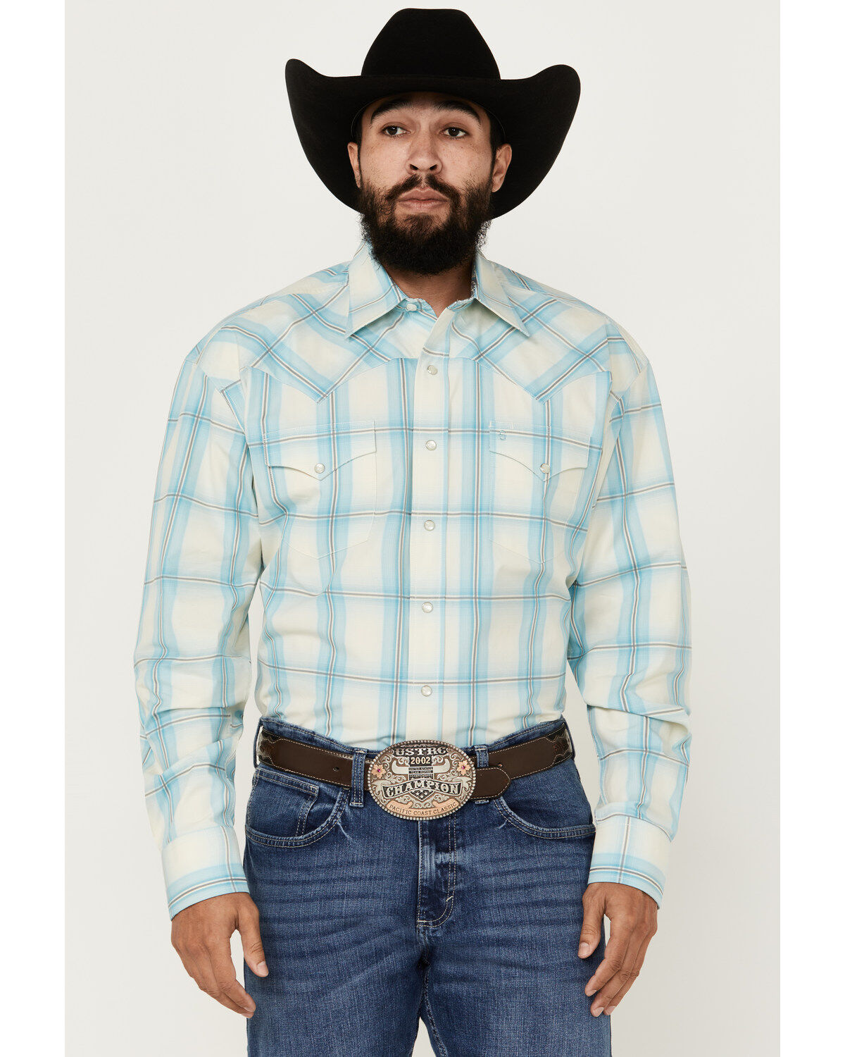 Men's Stetson Plaid Print Long Sleeve Pearl Snap Western Shirt