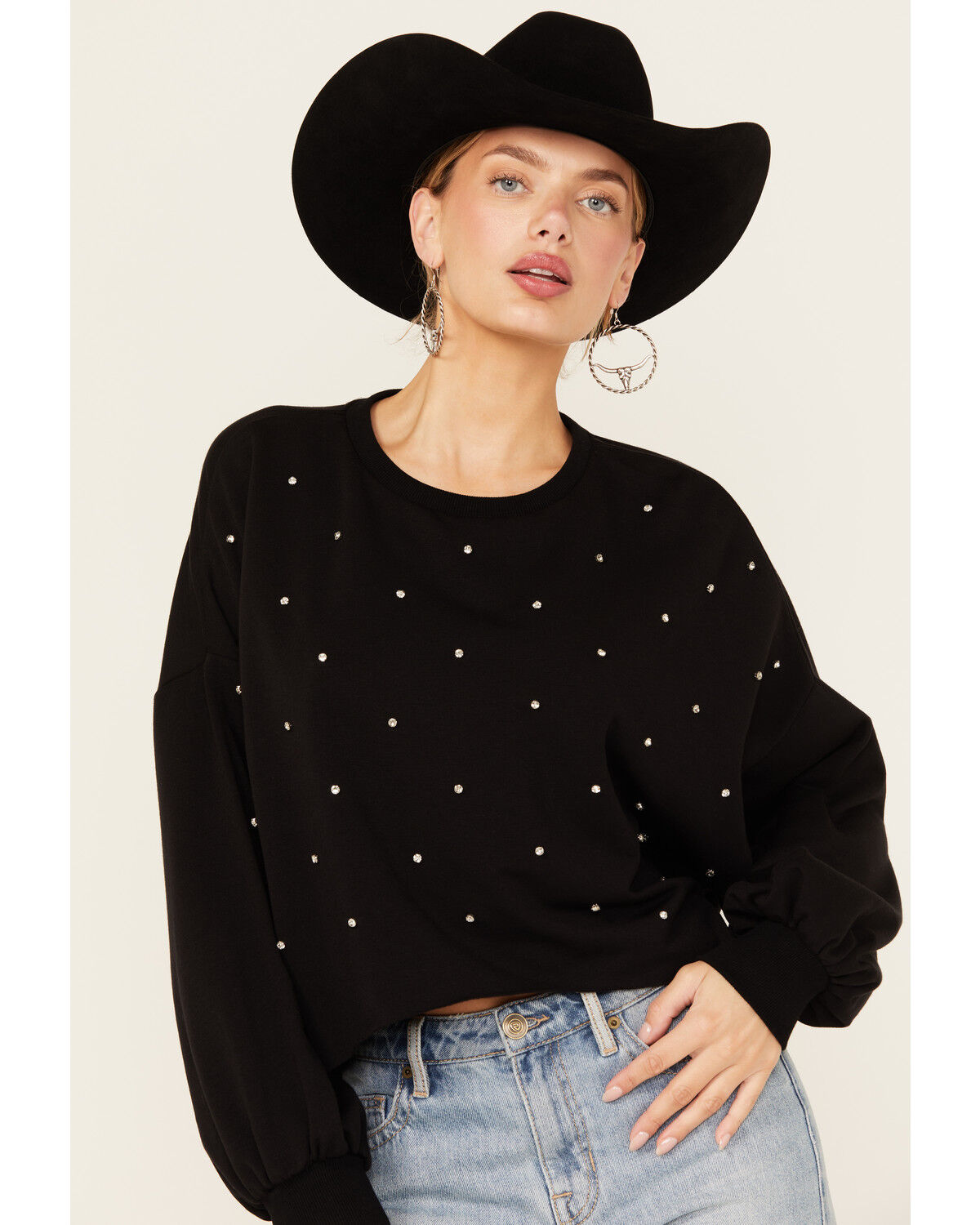 Women's Rock & Roll Denim Rhinestone Sweatshirt