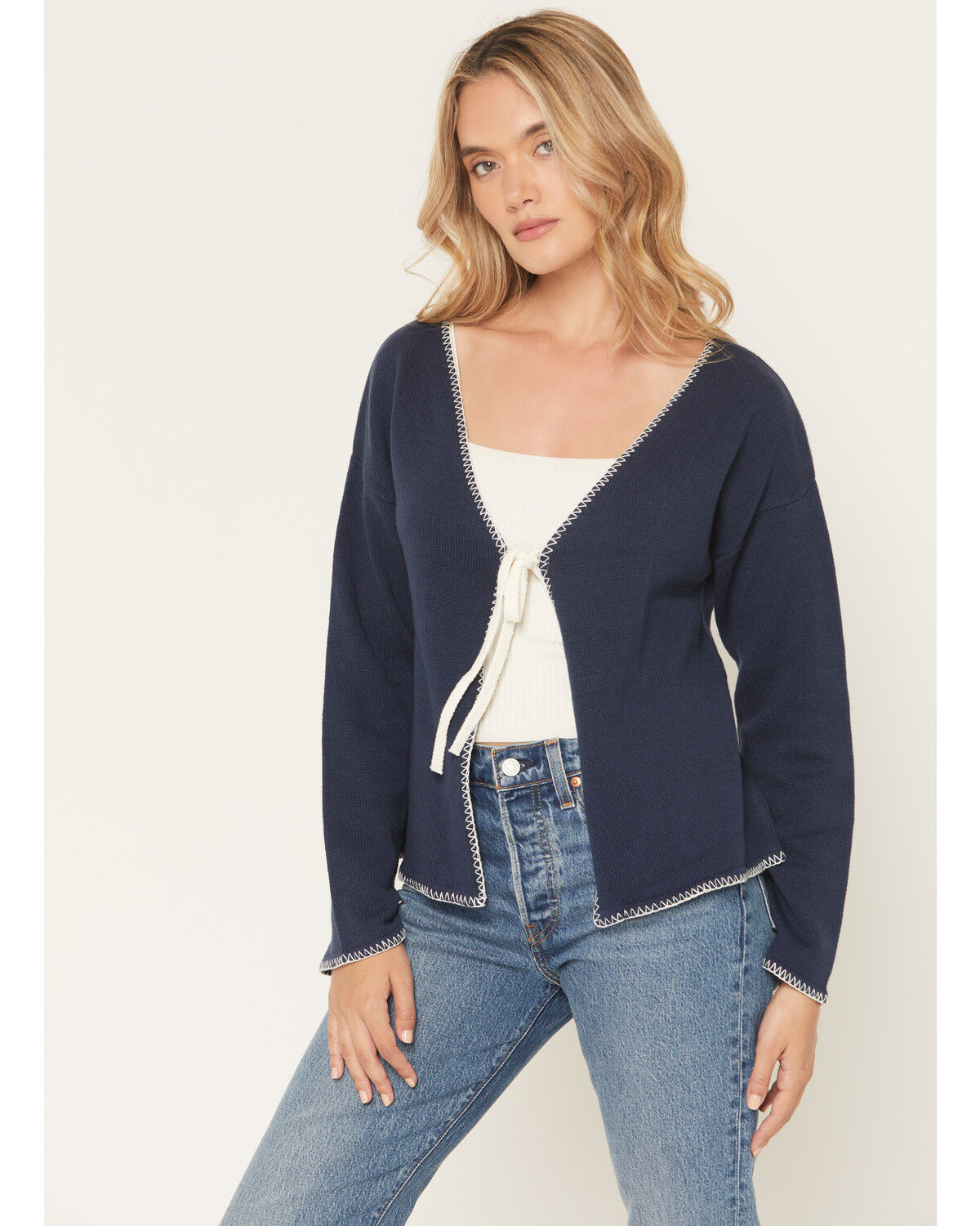 Women's Originality Whip Stitch Tie Front Sweater