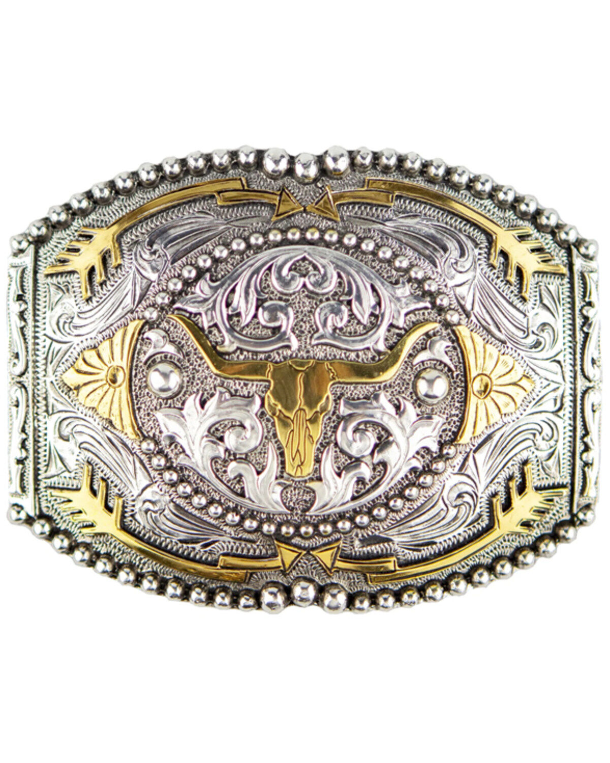 Men's Cody James Antique Silver & Gold Longhorn with Arrows Belt Buckl
