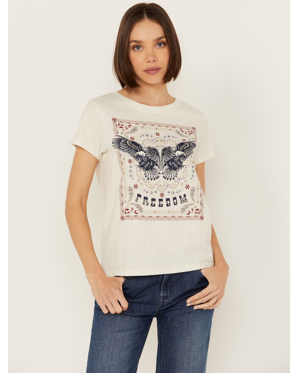 Women's Shyanne Be Free Studded Short Sleeve Boyfriend Graphic Tee