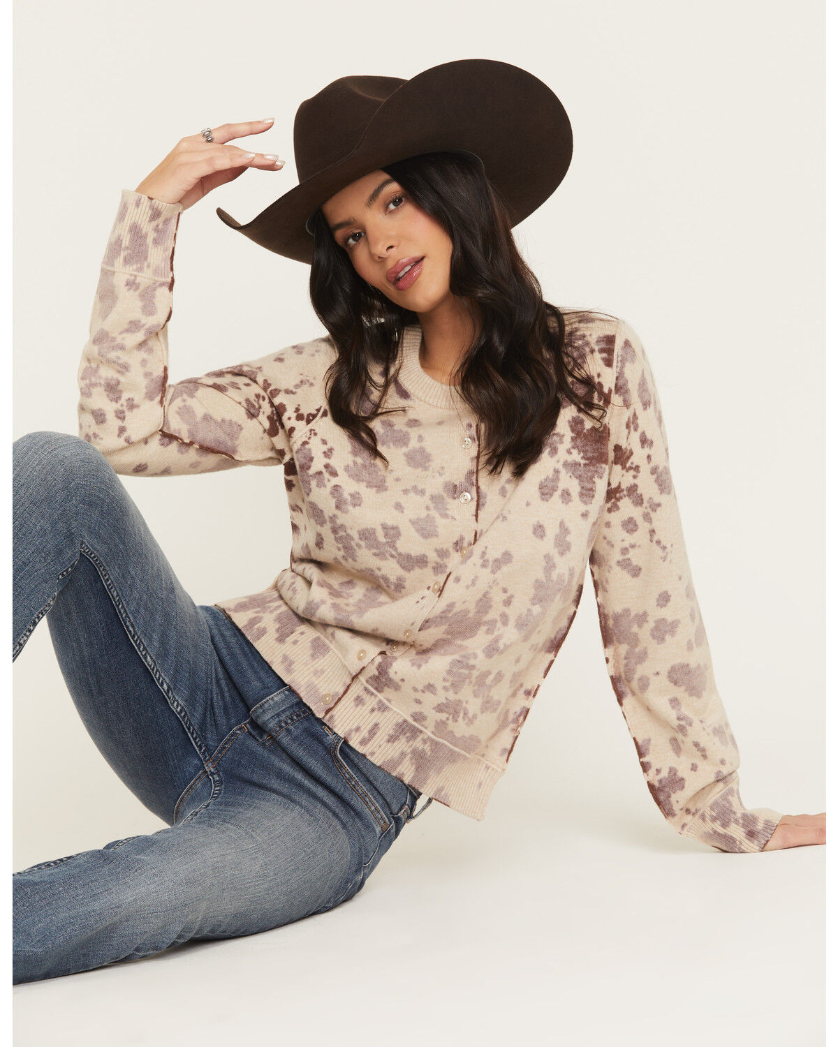 Women's Originality Cow Print Button-Down Cardigan