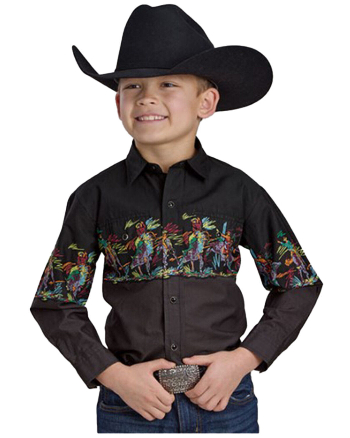 Boys' Roper Striped Border Print Long Sleeve Snap Western Shirt