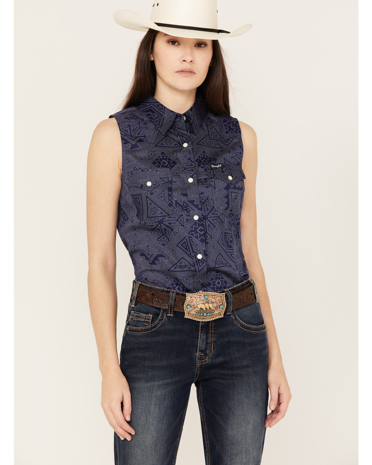 Women's Wrangler Sleeveless Southwestern Snap Western Shirt
