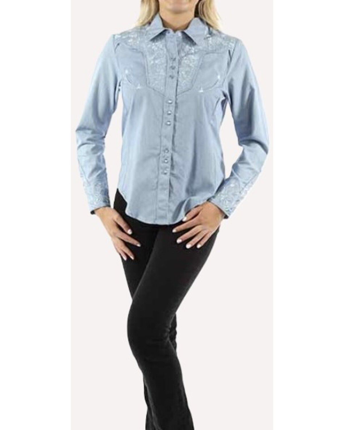 Women's Scully Floral Tonal Embroidered Long Sleeve Snap Western Shirt