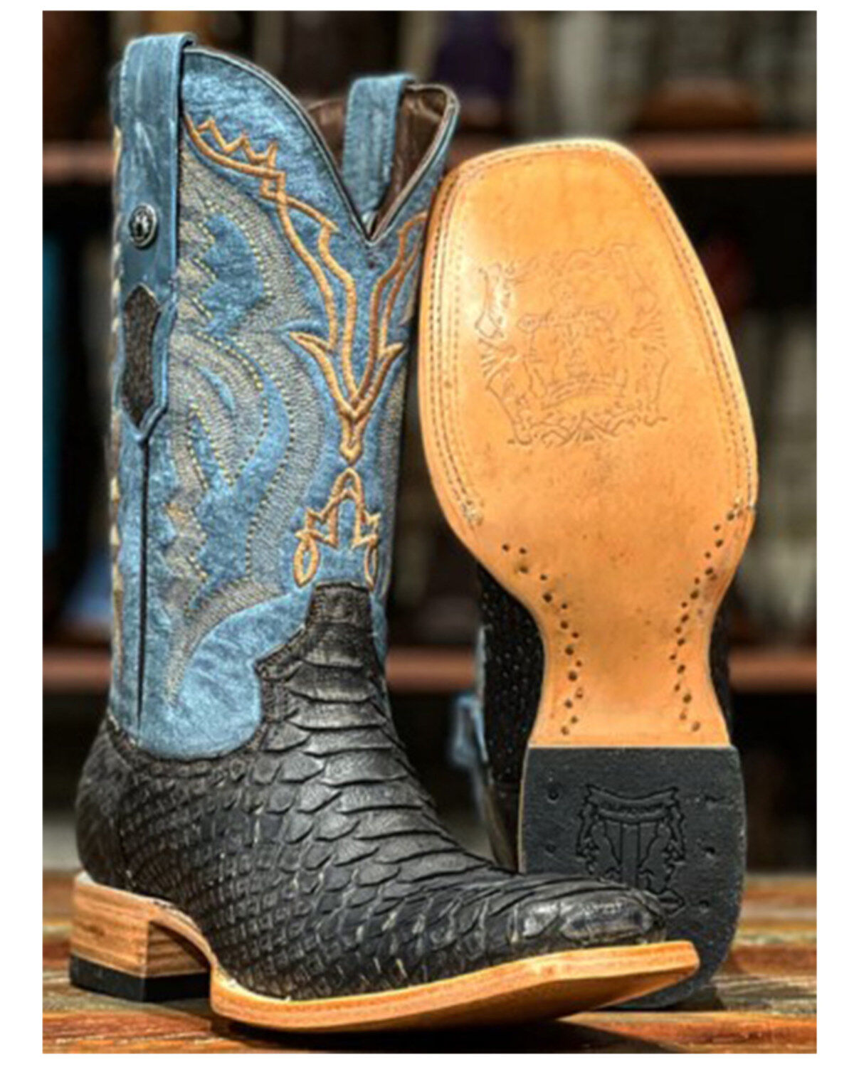 Men's Tanner Mark Python Exotic Western Boots - Broad Square Toe