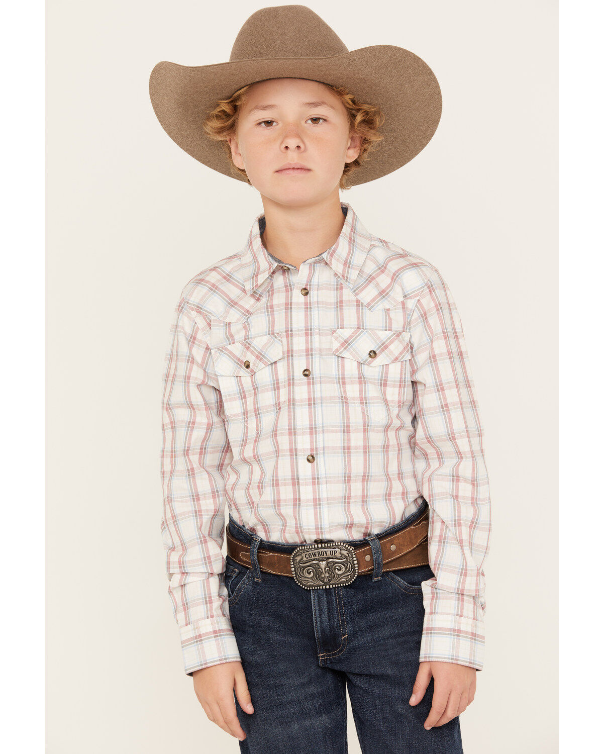 Boys' Cody James Plaid Print Long Sleeve Snap Western Shirt