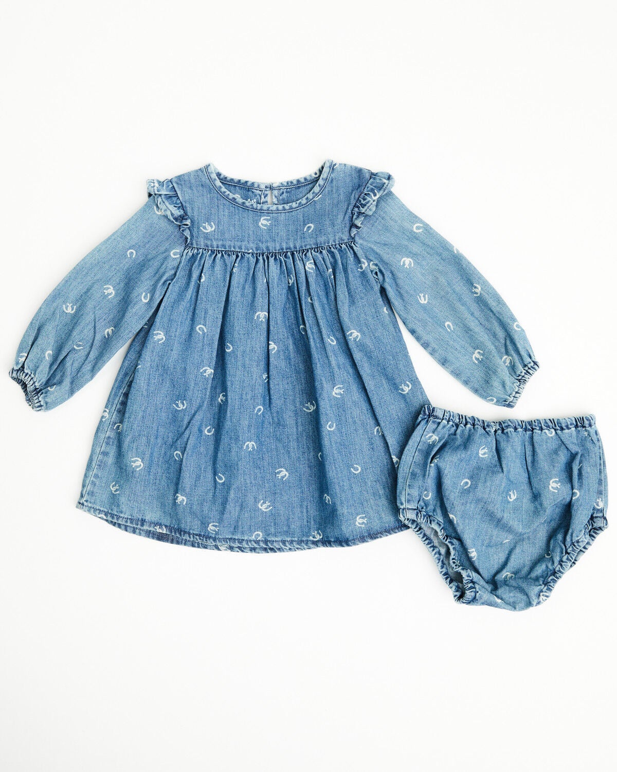 Girls' Wrangler Infant Horseshoe Print Denim Dress Set - 2 Piece