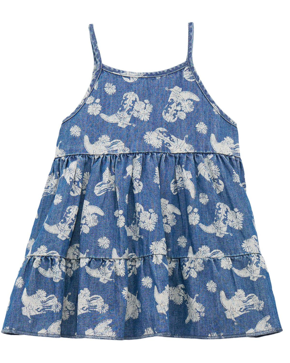 Girls' Wrangler Toddler Floral Boot Sleeveless Denim Dress