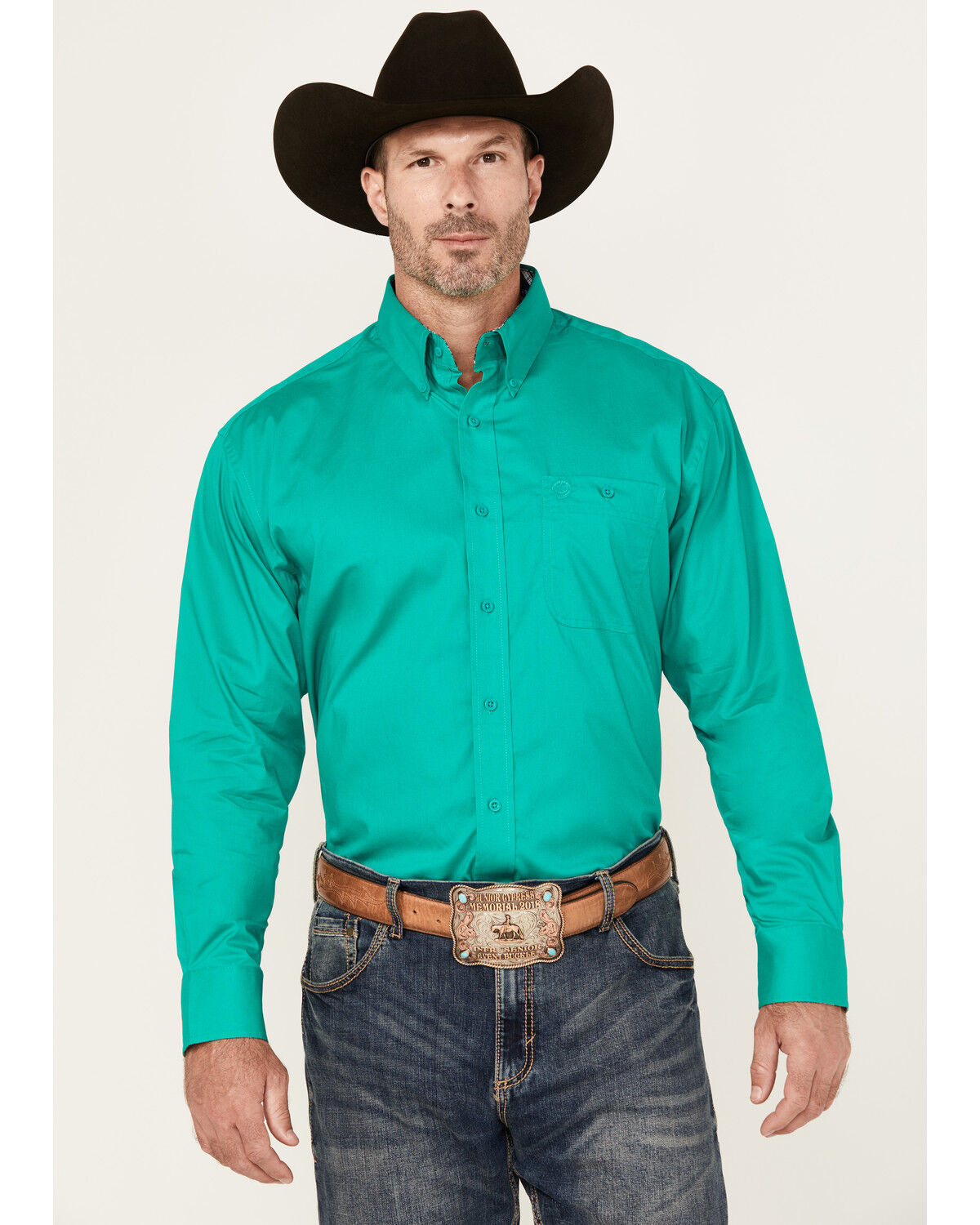 Wrangler George Strait by Men Solid Long Sleeve Button-Down Stretch We