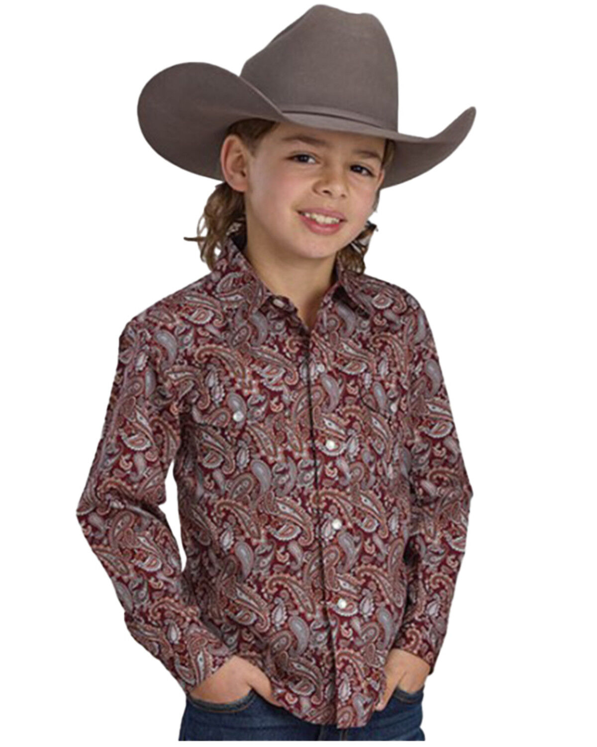 Boys' Roper Paisley Print Long Sleeve Pearl Snap Western Shirt