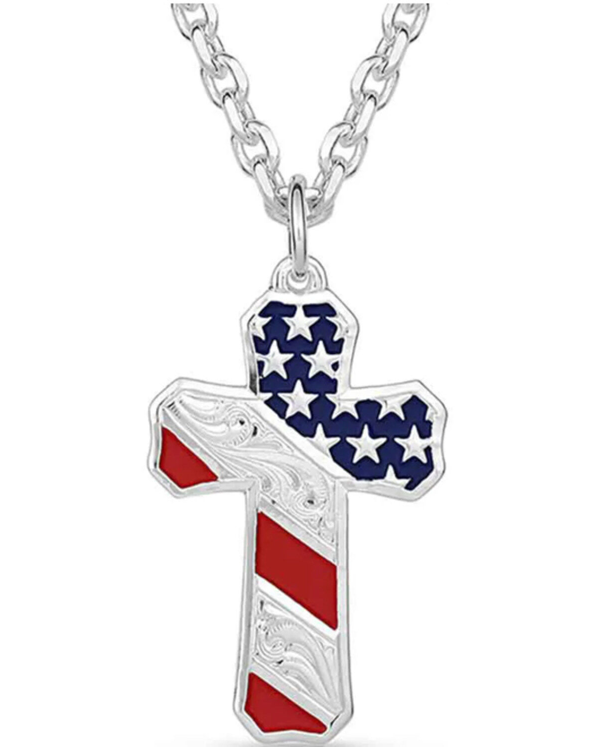 Men's Montana Silversmiths Born In The USA Patriotic Cross Necklace