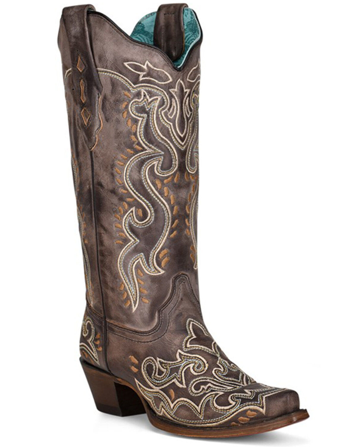 Women's Corral Brown Embroidery Western Boots - Snip Toe