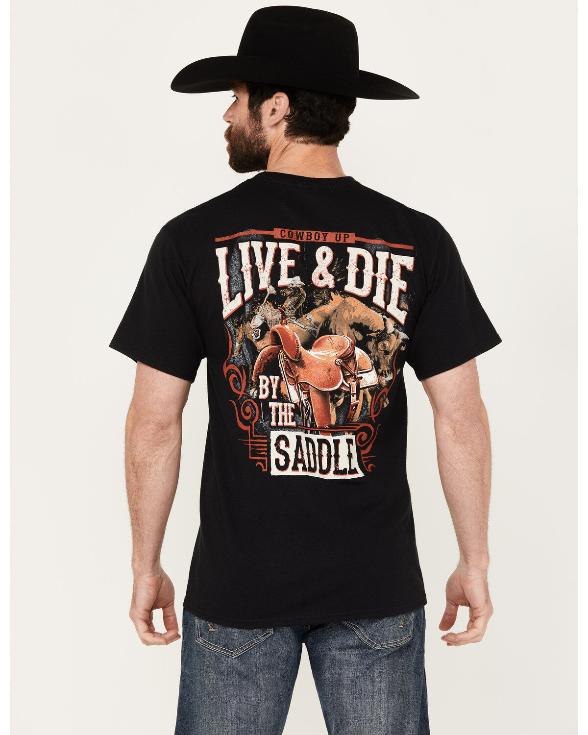 Men's Cowboy Up Live & Die by the Saddle Short Sleeve Graphic T-Shirt