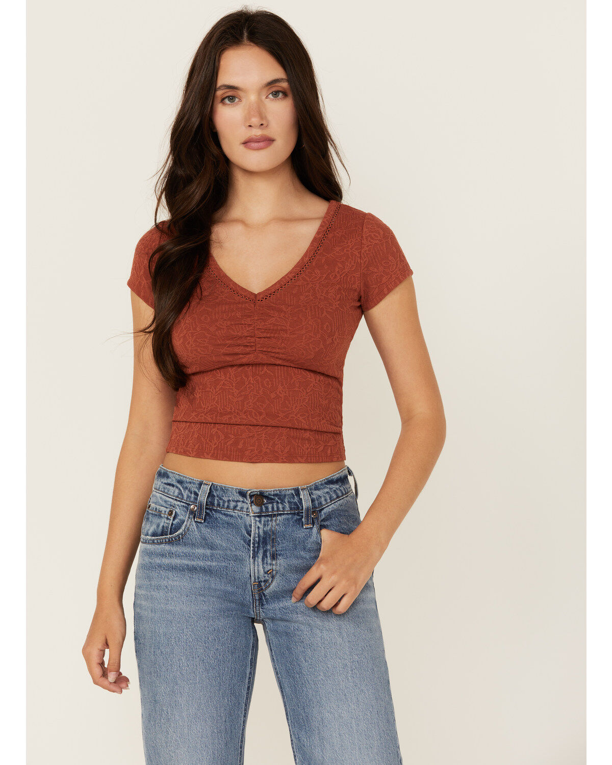 Women's Shyanne Floral Jacquard Short Sleeve Top
