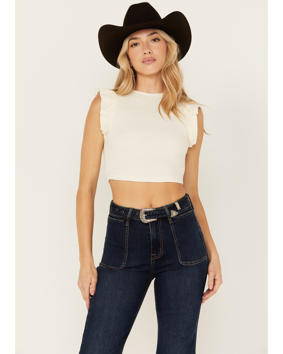 Women's Shyanne Ruffle Sleeve Ribbed Cropped Top