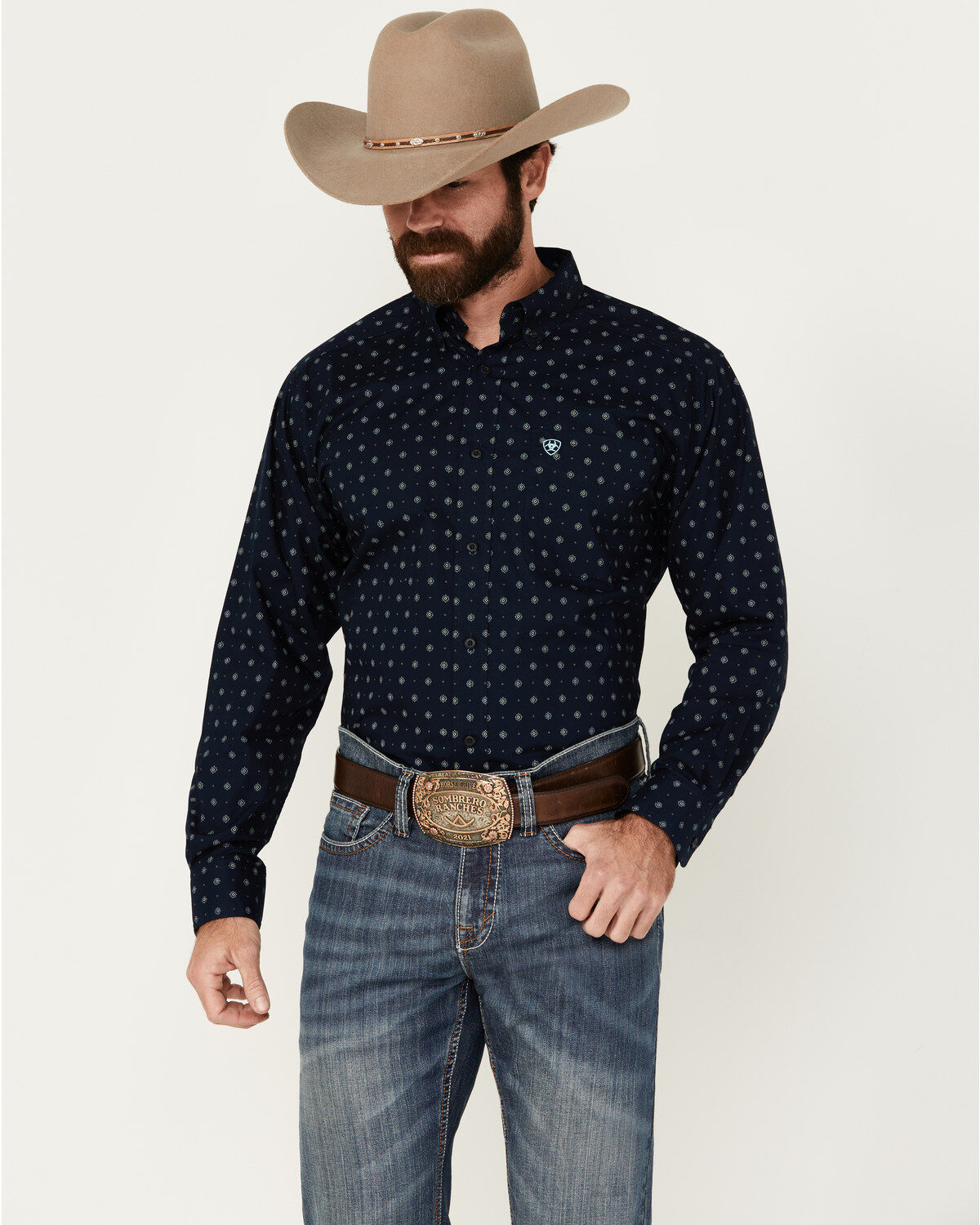 Men's Ariat Percy Geo Print Long Sleeve Button-Down Western Shirt