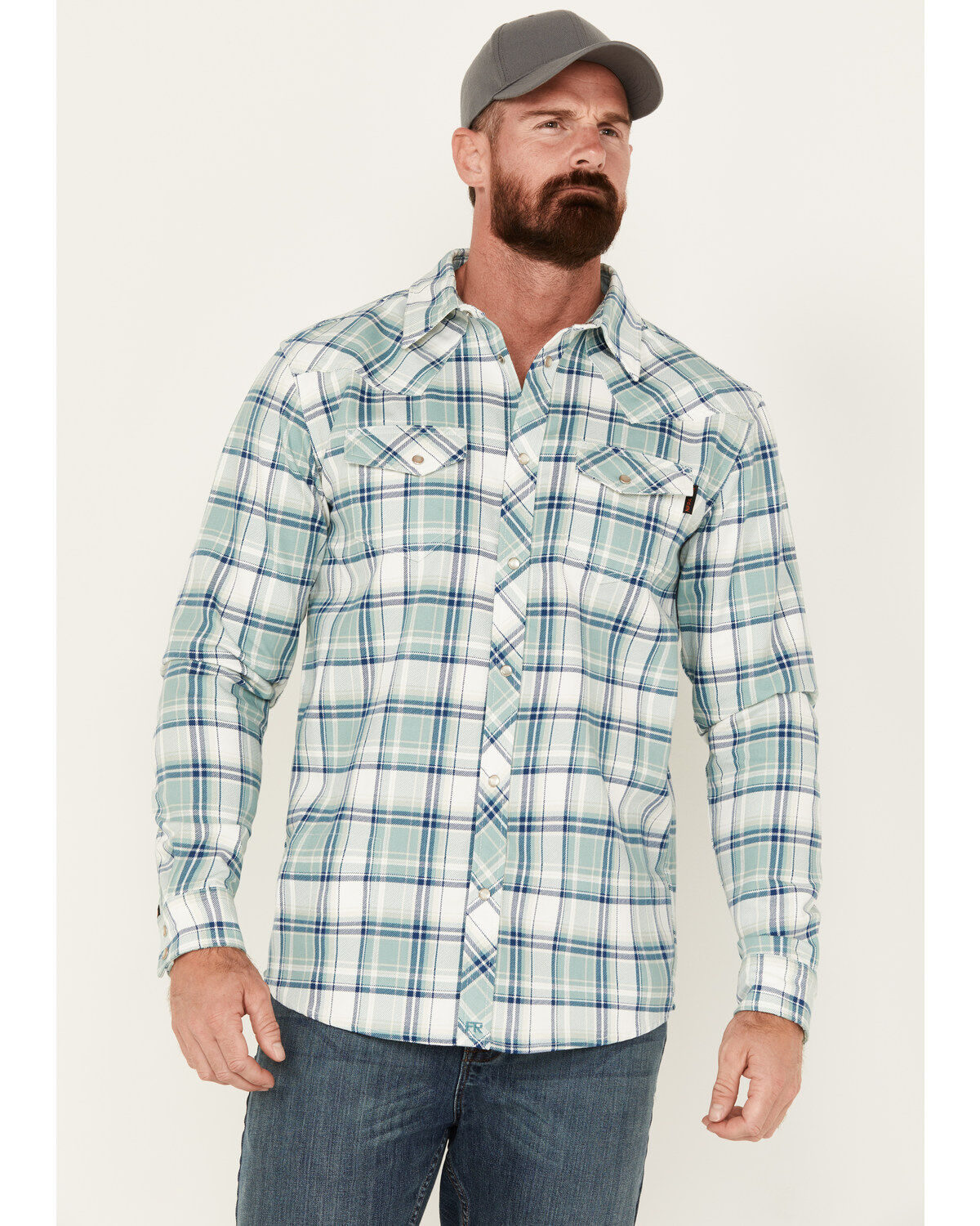 Men's Cody James FR Midweight Plaid Print Long Sleeve Pearl Snap Work