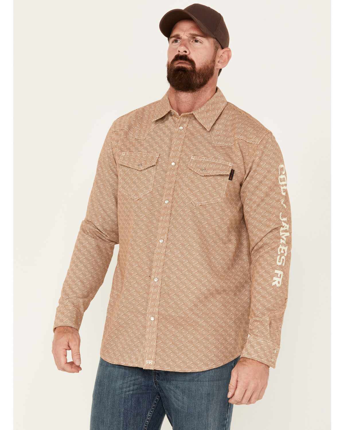 Men's Cody James FR Printed Logo Long Sleeve Midweight Pearl Snap Work