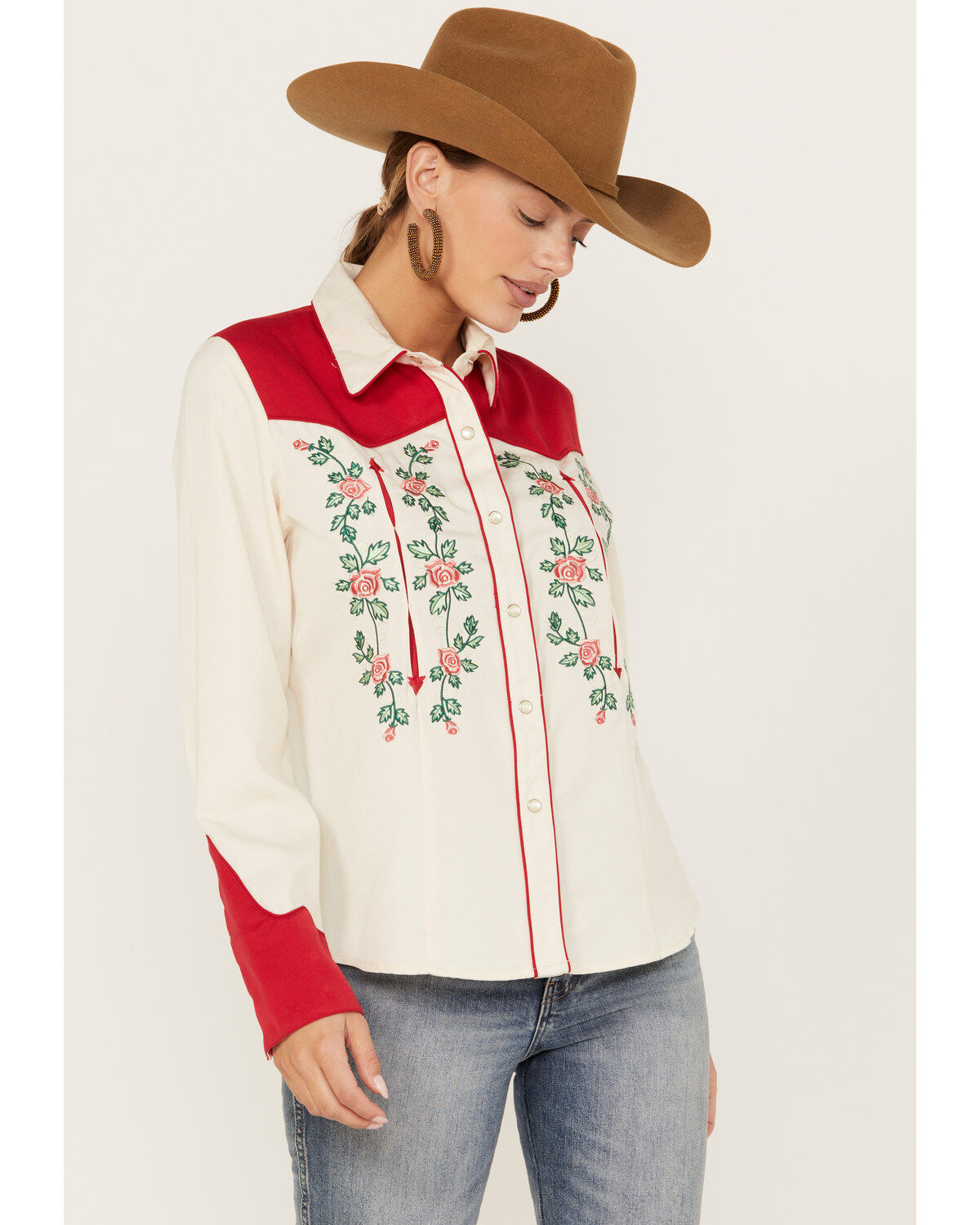 Women's Scully Floral Embroidered Long Sleeve Western Pearl Snap Shirt