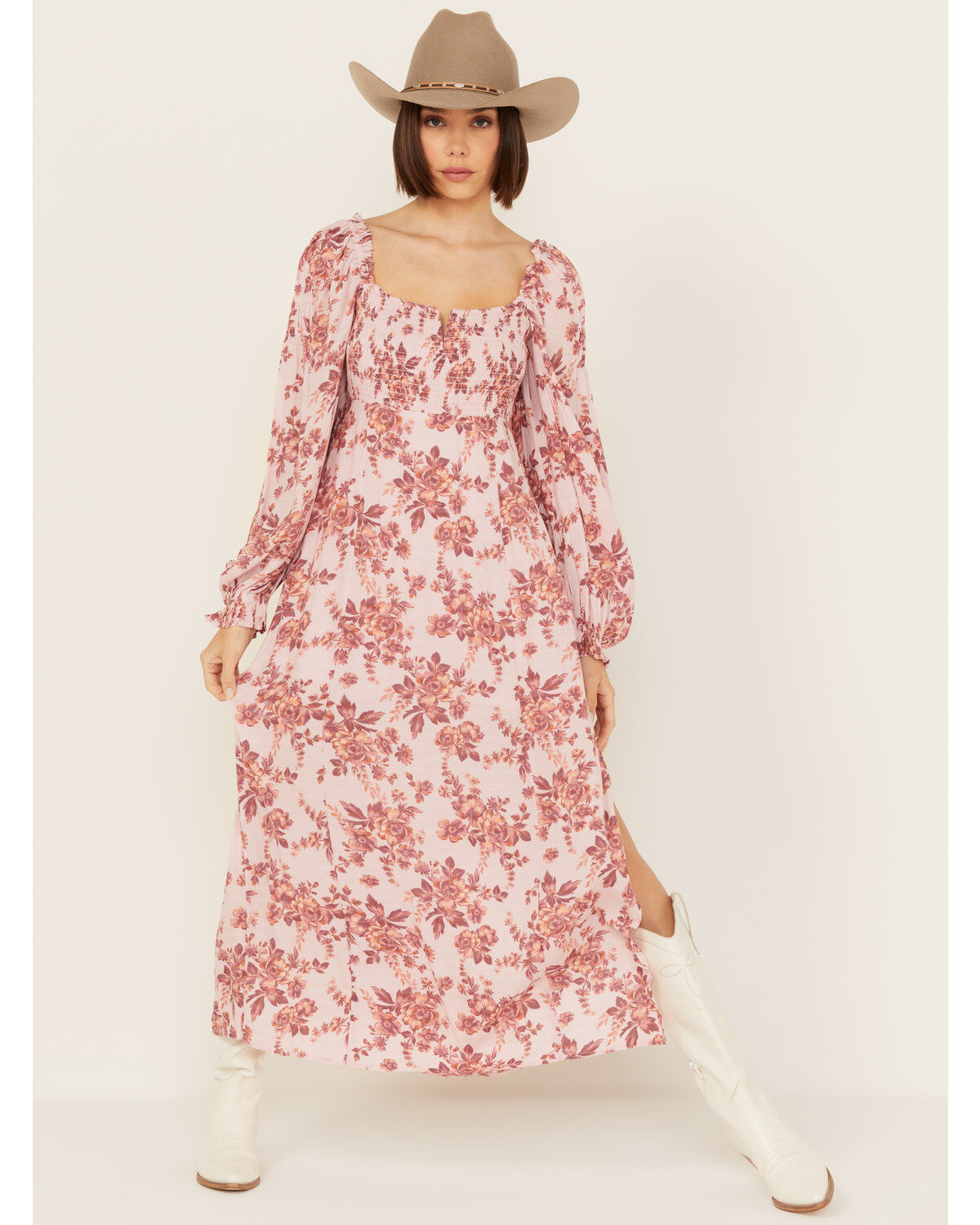 Women's Free People Jaymes Floral Print Long Sleeve Midi Dress