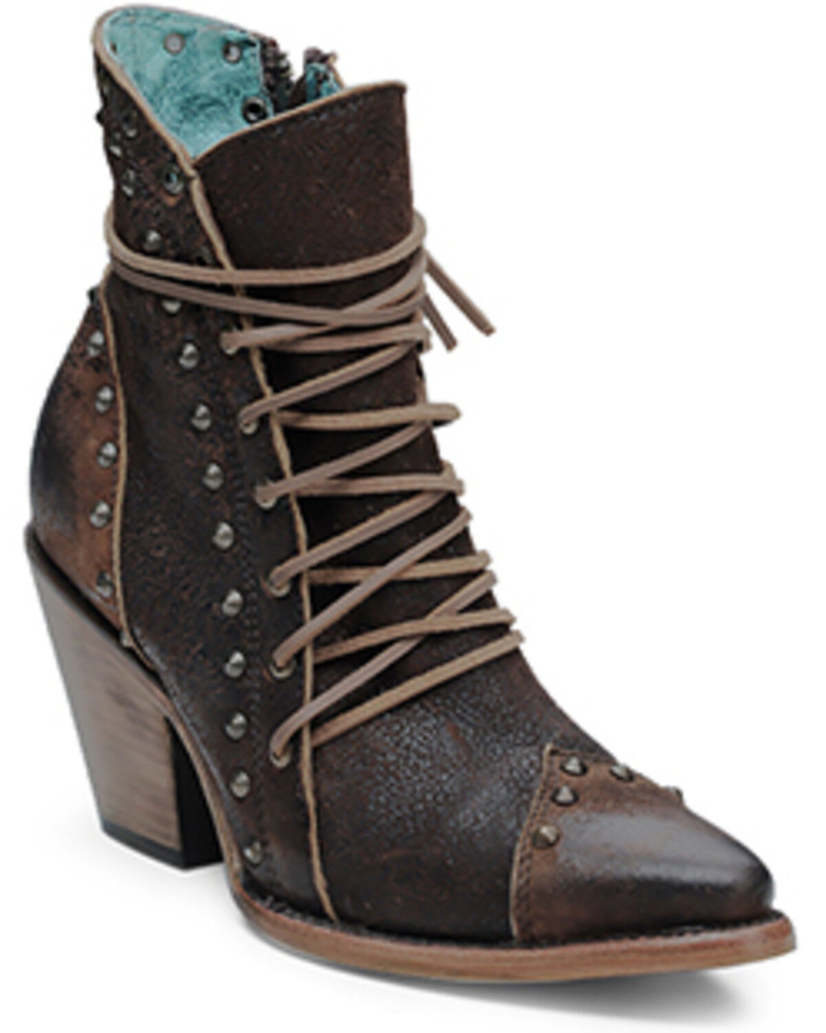 Women's Corral Studded Lace-Up Fashion Boots - Snip Toe