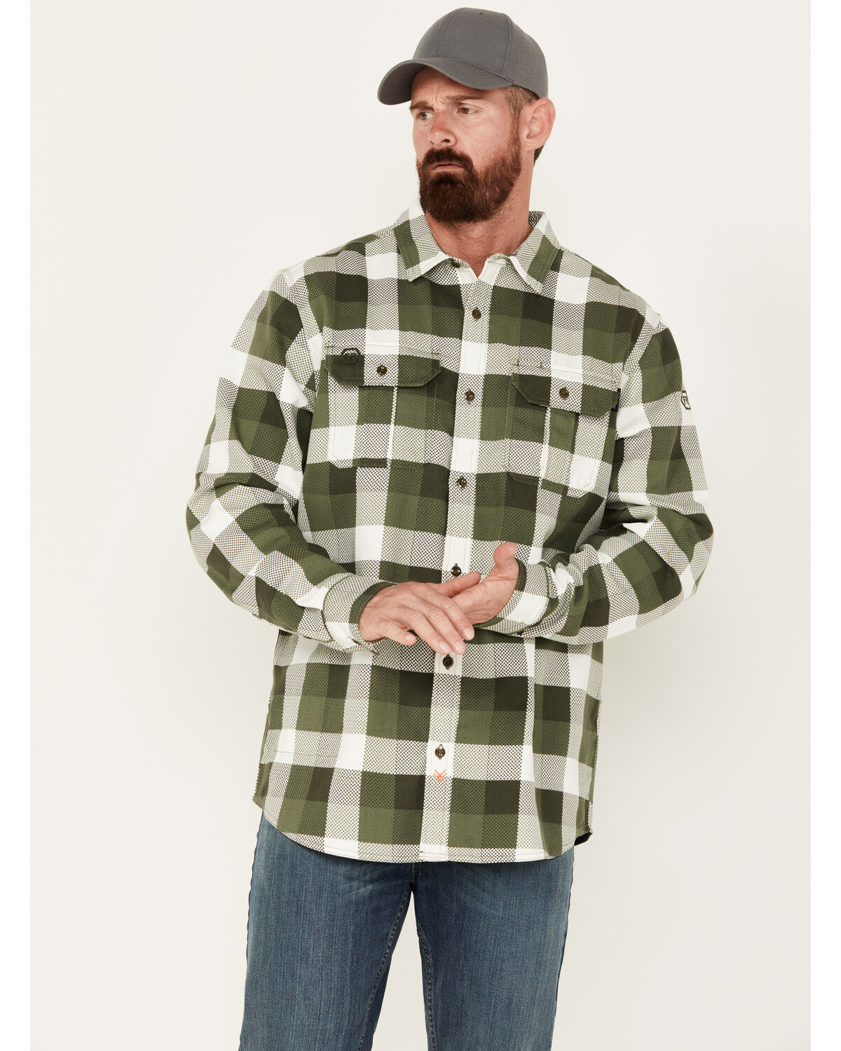Men's Hawx FR Midweight Plaid Print Long Sleeve Button-Down Work Shirt