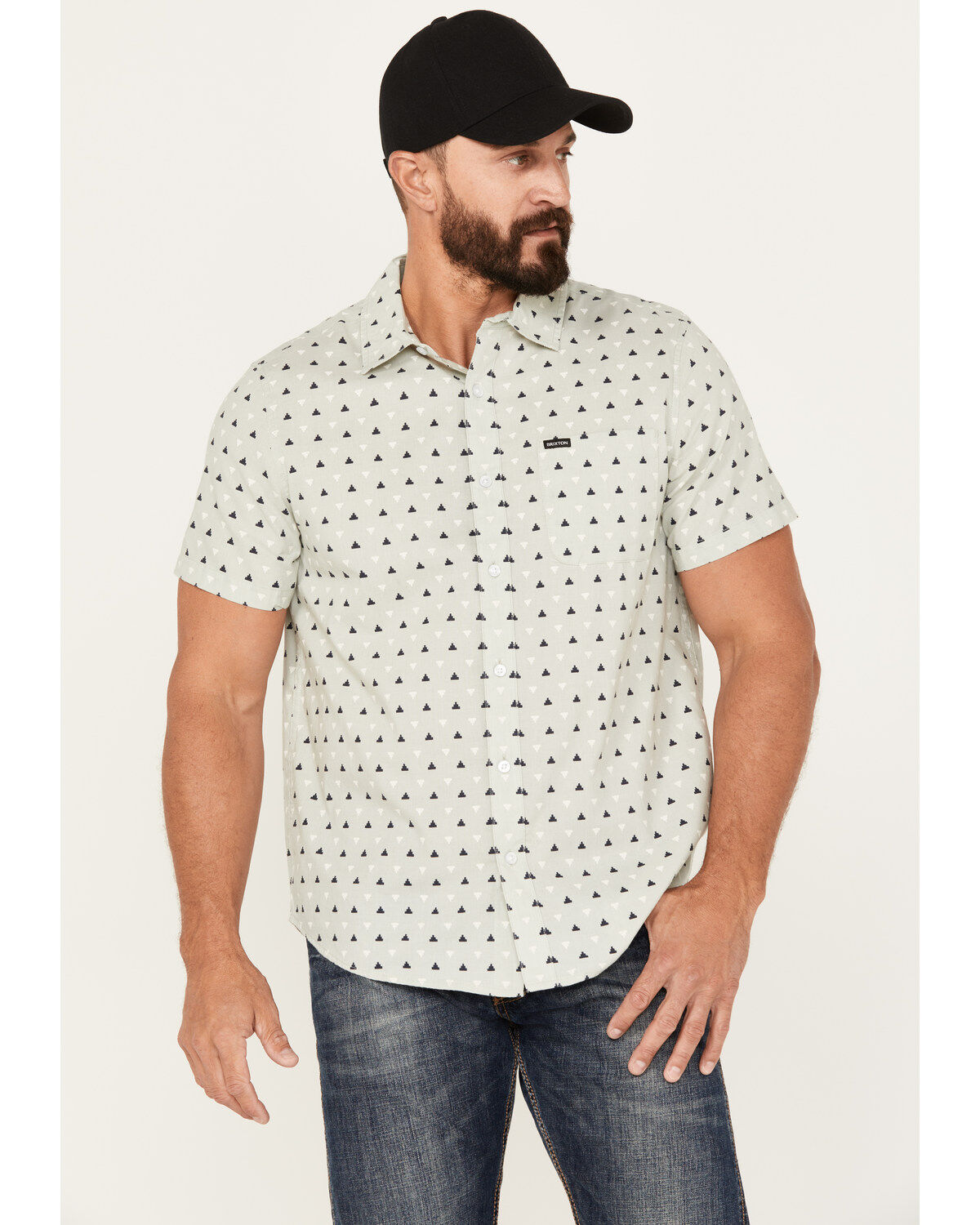 Men's Brixton Charter Geo Print Short Sleeve Stretch Button-Down Shirt