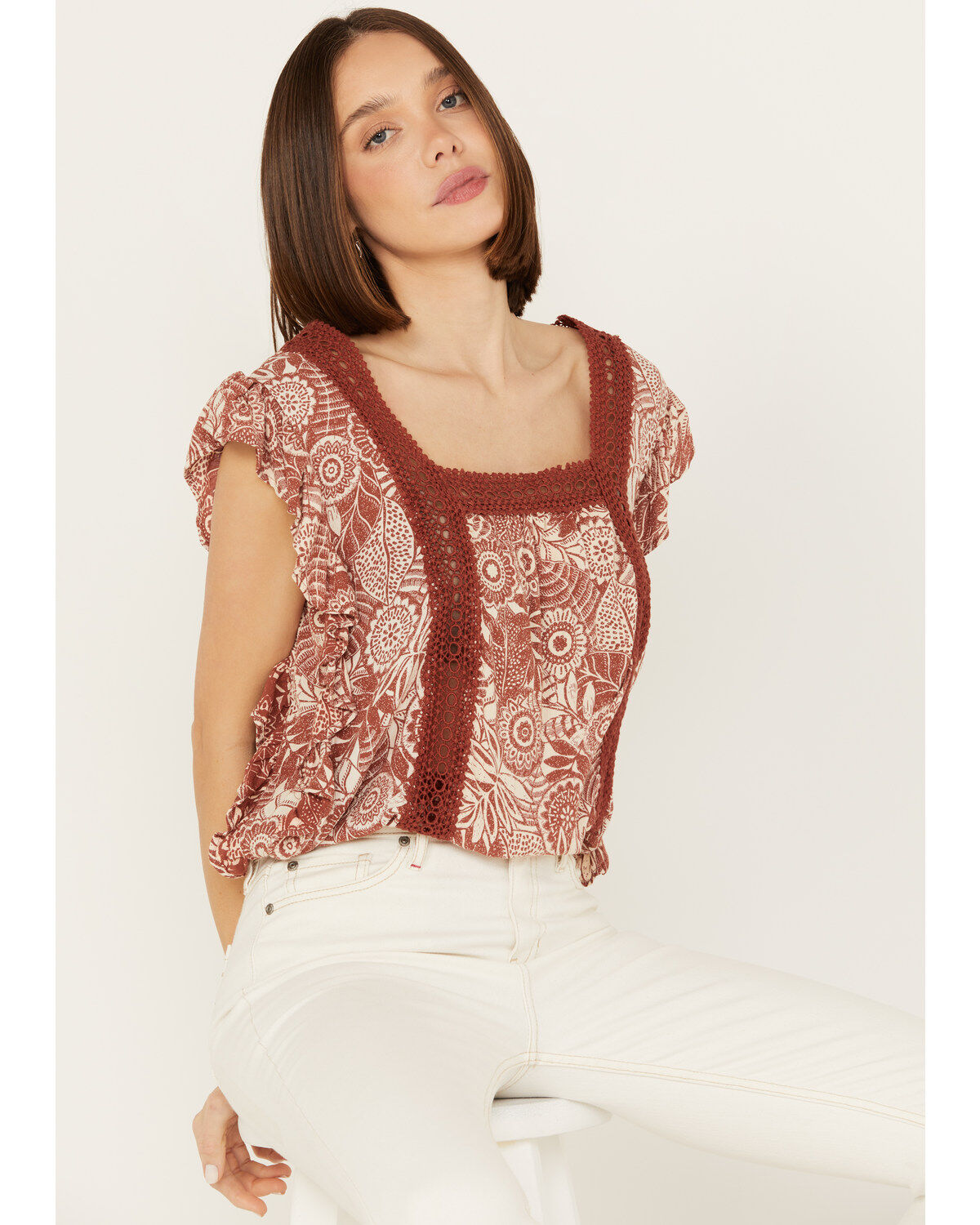 Women's Angie Butterfly Sleeve Floral Top