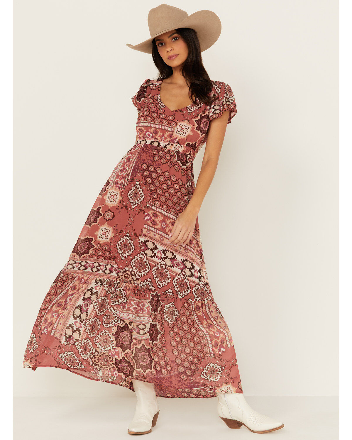 Women's Shyanne Printed Chiffon Short Sleeve Maxi Dress