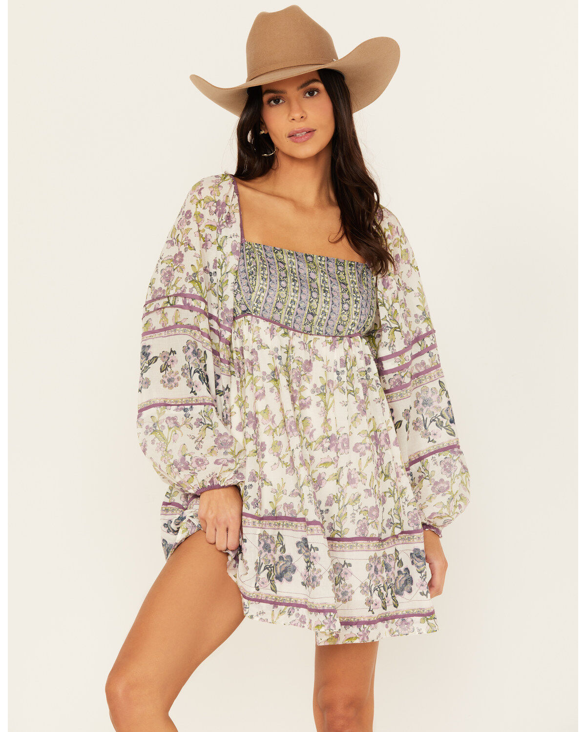 Women's Free People Border Endless Afternoon Long Sleeves Mini Dress