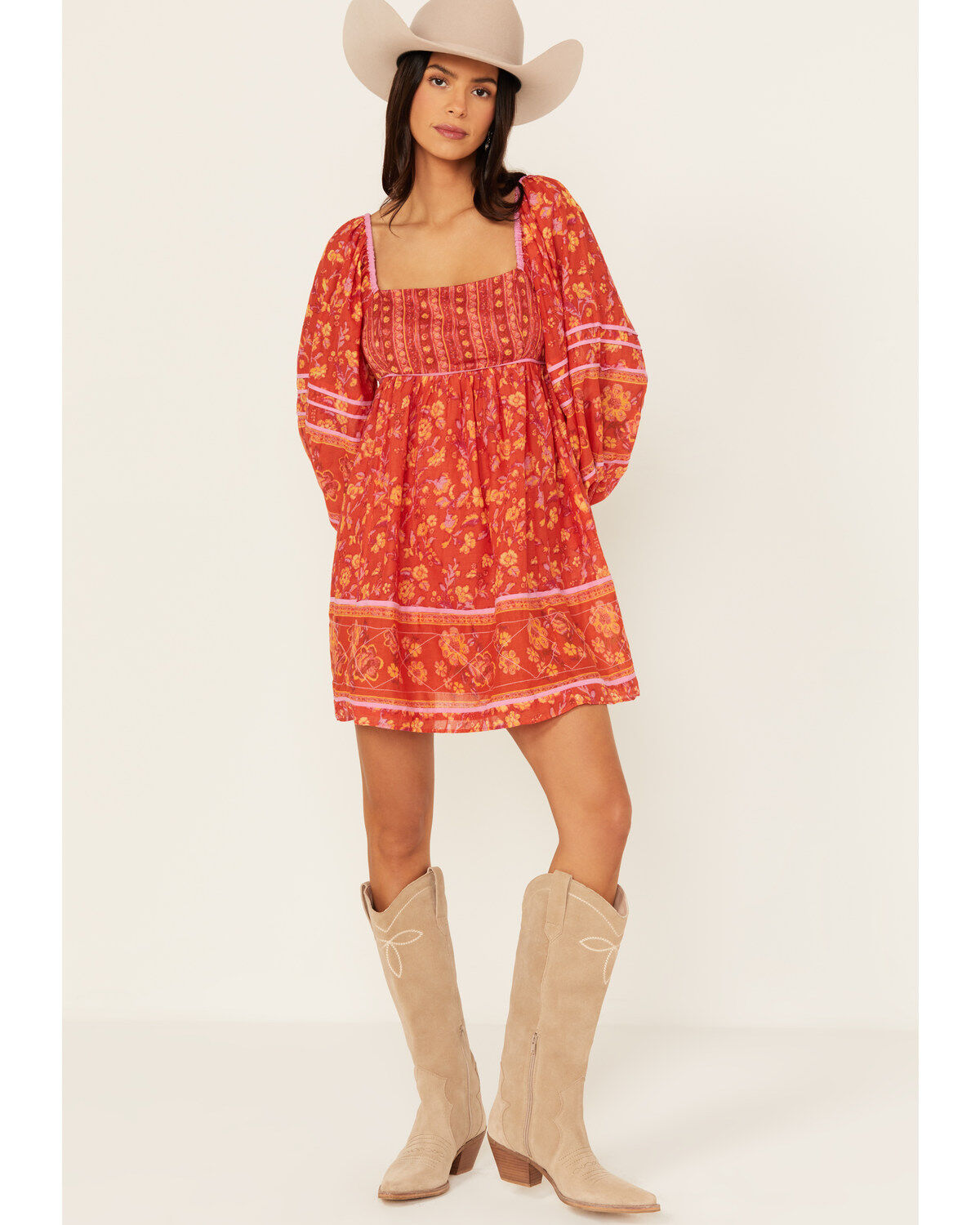 Women's Free People Border Endless Afternoon Long Sleeves Mini Dress