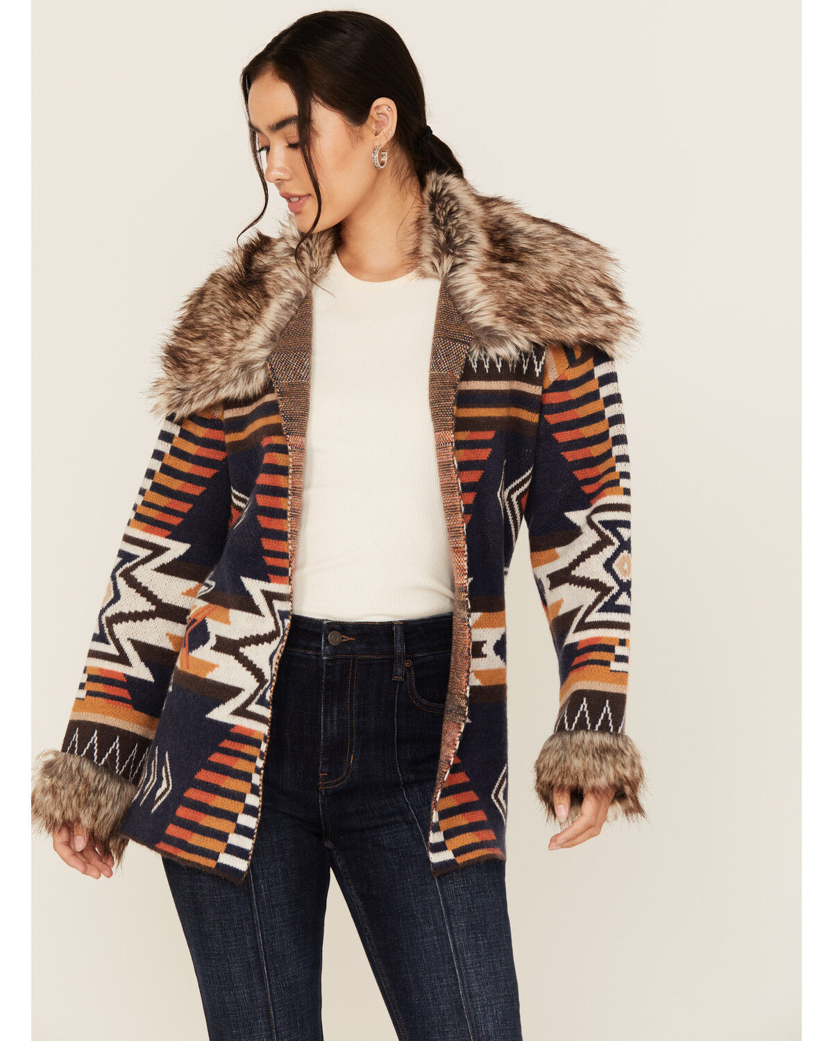 Women's Shyanne Faux Fur Trim Belted Sweater