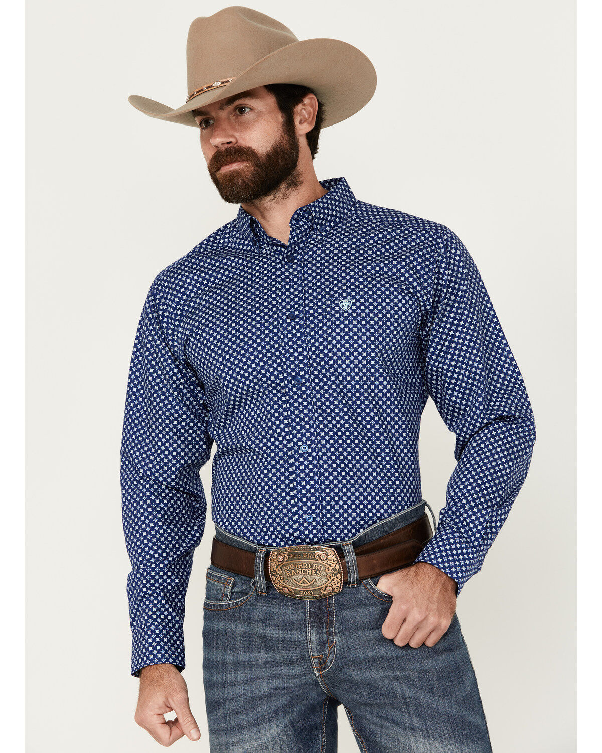 Men's Ariat Price Geo Print Fitted Long Sleeve Button-Down Western Shi