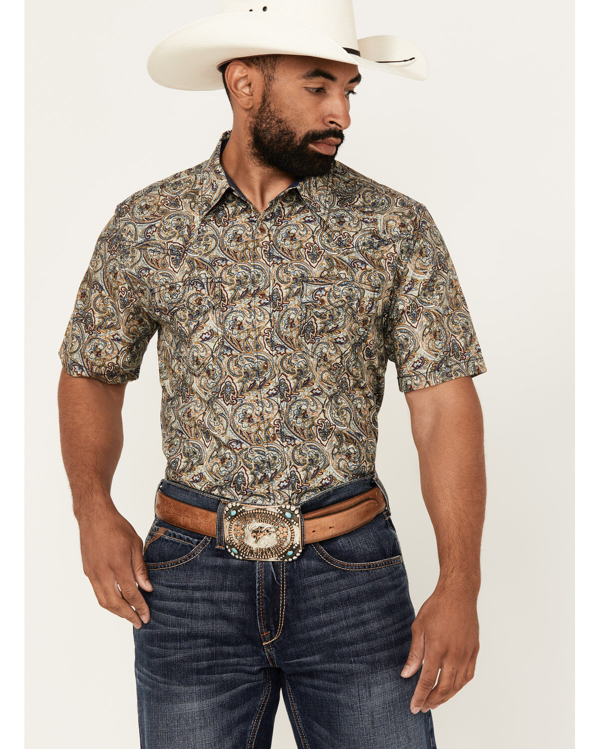 Men's Cody James Down The Road Paisley Print Short Sleeve Snap Western