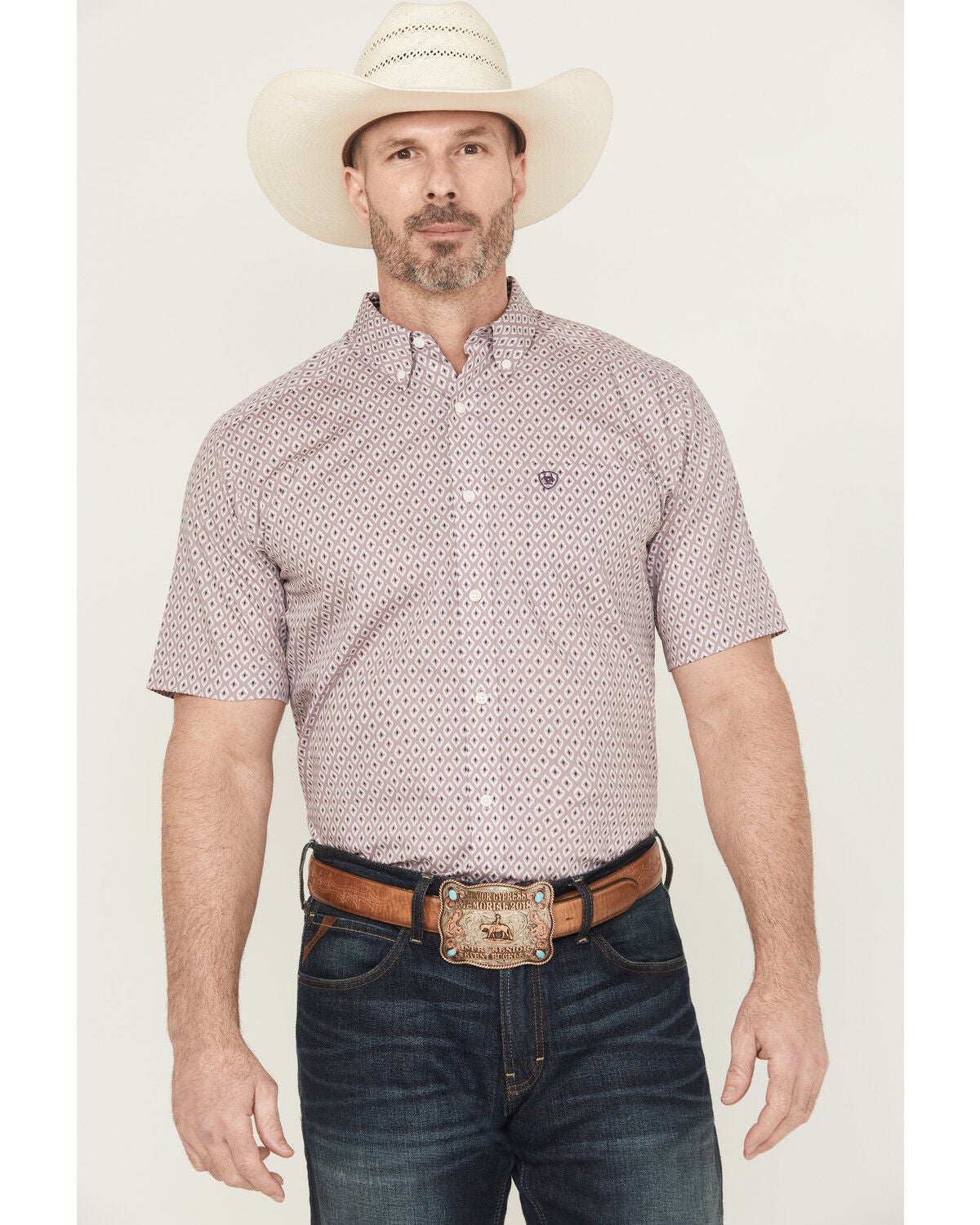 Men's Ariat Rafael Wrinkle Free Geo Print Short Sleeve Button-Down Wes