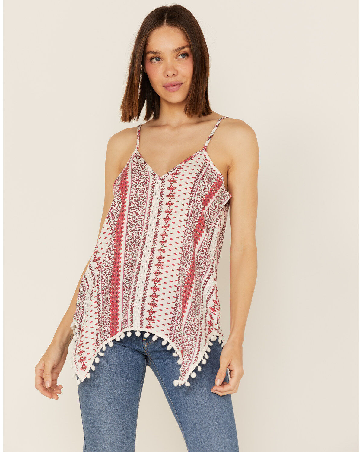 Women's Cotton & Rye Mixed Stripe Print Hanky Hem Tank Top