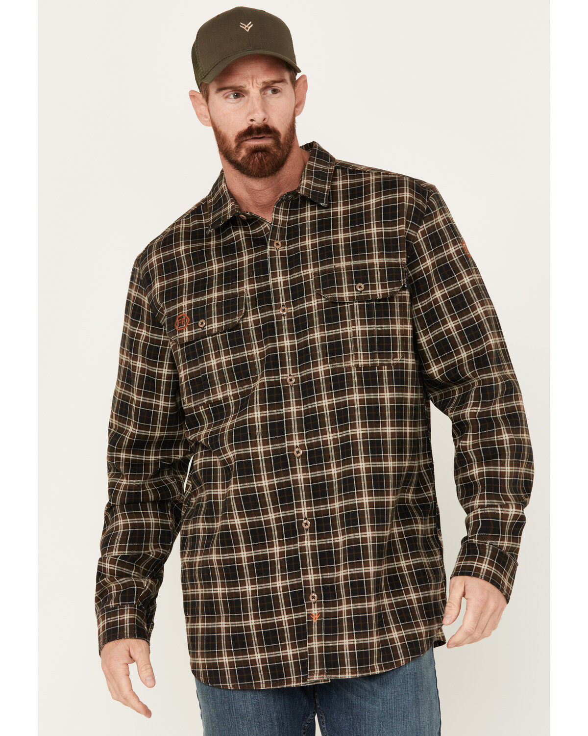 Men's Hawx FR Midweight Plaid Print Long Sleeve Button-Down Work Shirt