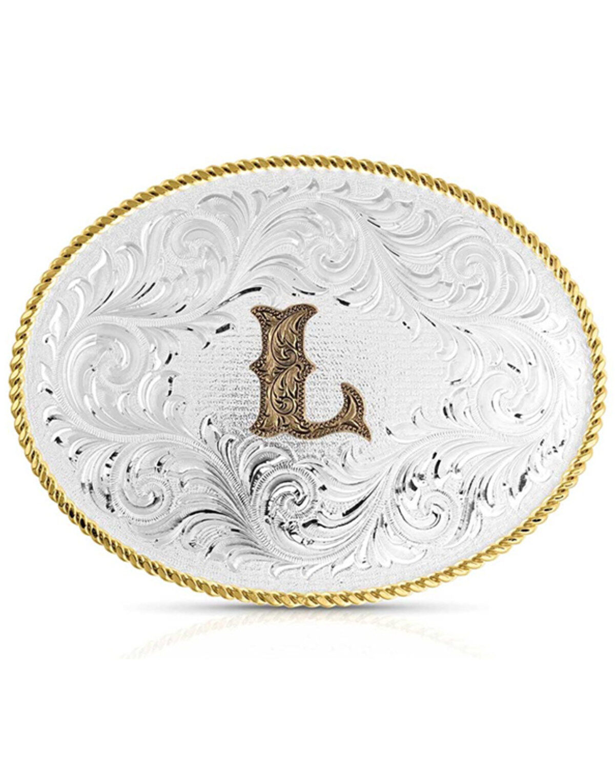 Montana Silversmiths Classic Western Oval Two-Tone Initial Belt Buckle